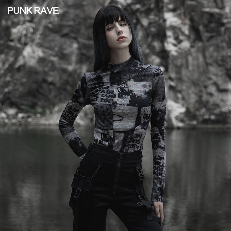 Punk Rave Sorcha Long Sleeve Top Gray - Kate's Clothing