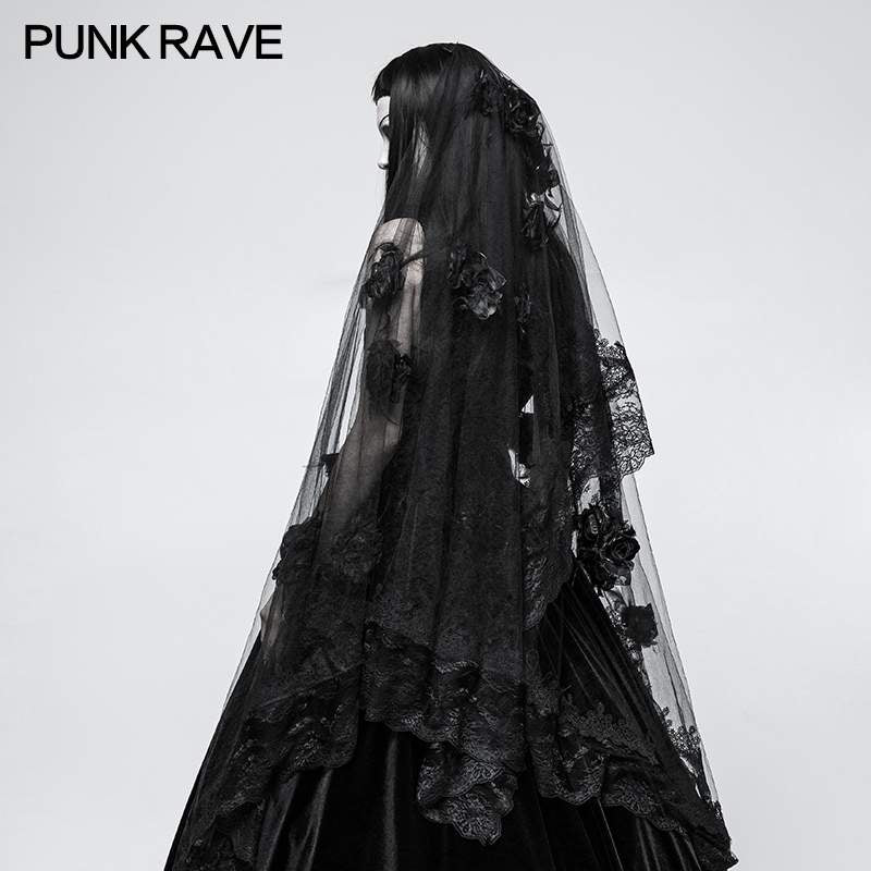 Punk Rave Black Rose Veil - Kate's Clothing