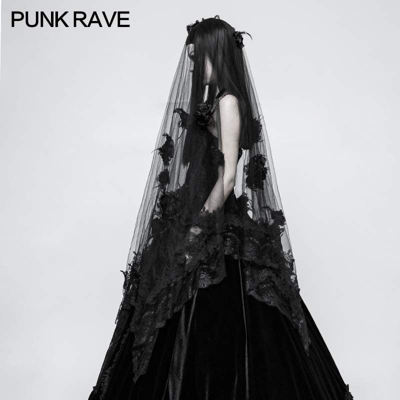 Punk Rave Black Rose Veil - Kate's Clothing