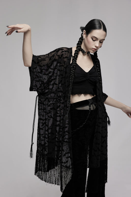 Bat Moon kimono elbow length wide sleeves fringed hemline by Punk Rave
