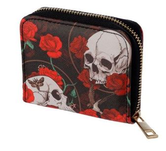 Gothic Gifts Roses & Skulls Zip Around Small Purse - Kate's Clothing