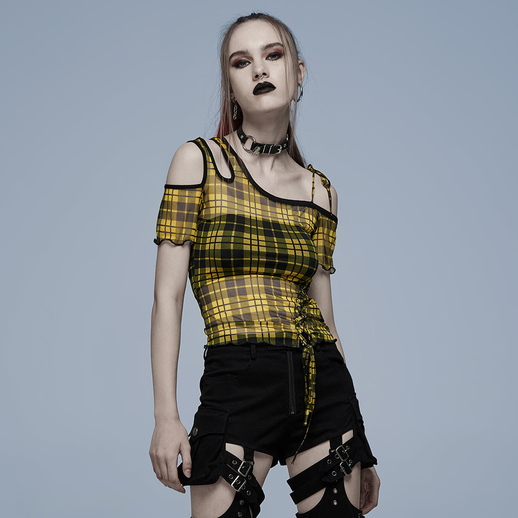 Punk Rave Plaid Punk Top Yellow / Black - Kate's Clothing