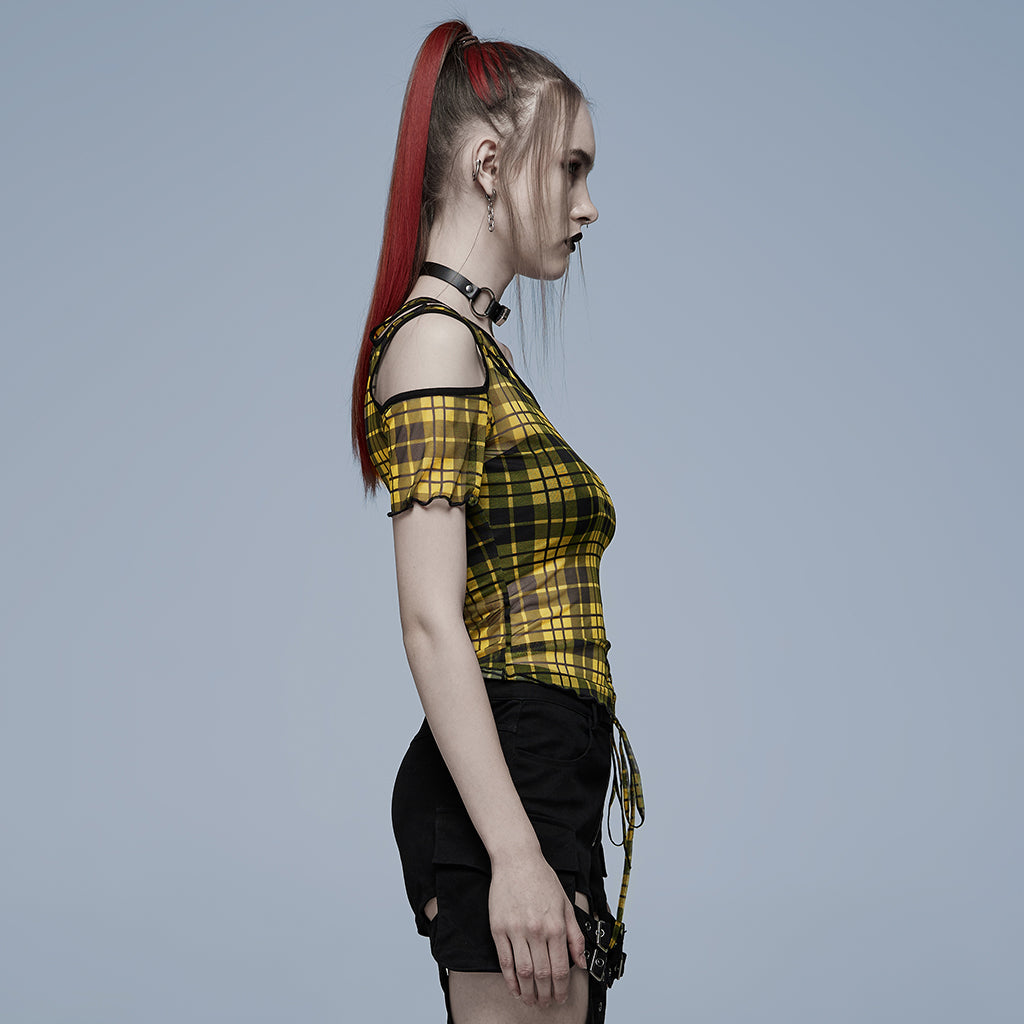 Punk Rave Plaid Punk Top Yellow / Black - Kate's Clothing