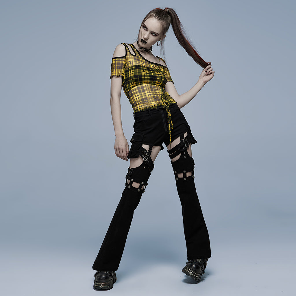 Punk Rave Plaid Punk Top Yellow / Black - Kate's Clothing
