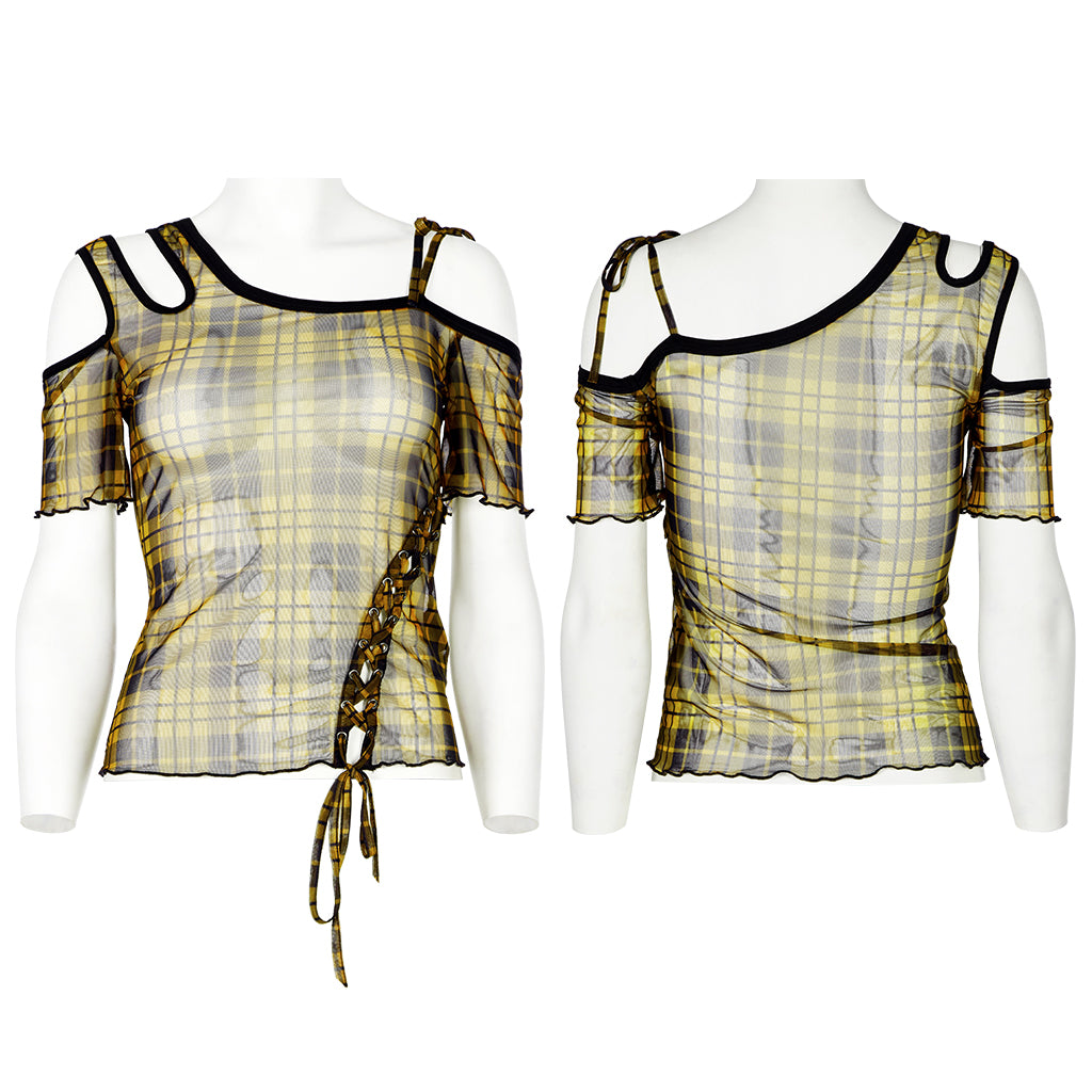 Punk Rave Plaid Punk Top Yellow / Black - Kate's Clothing