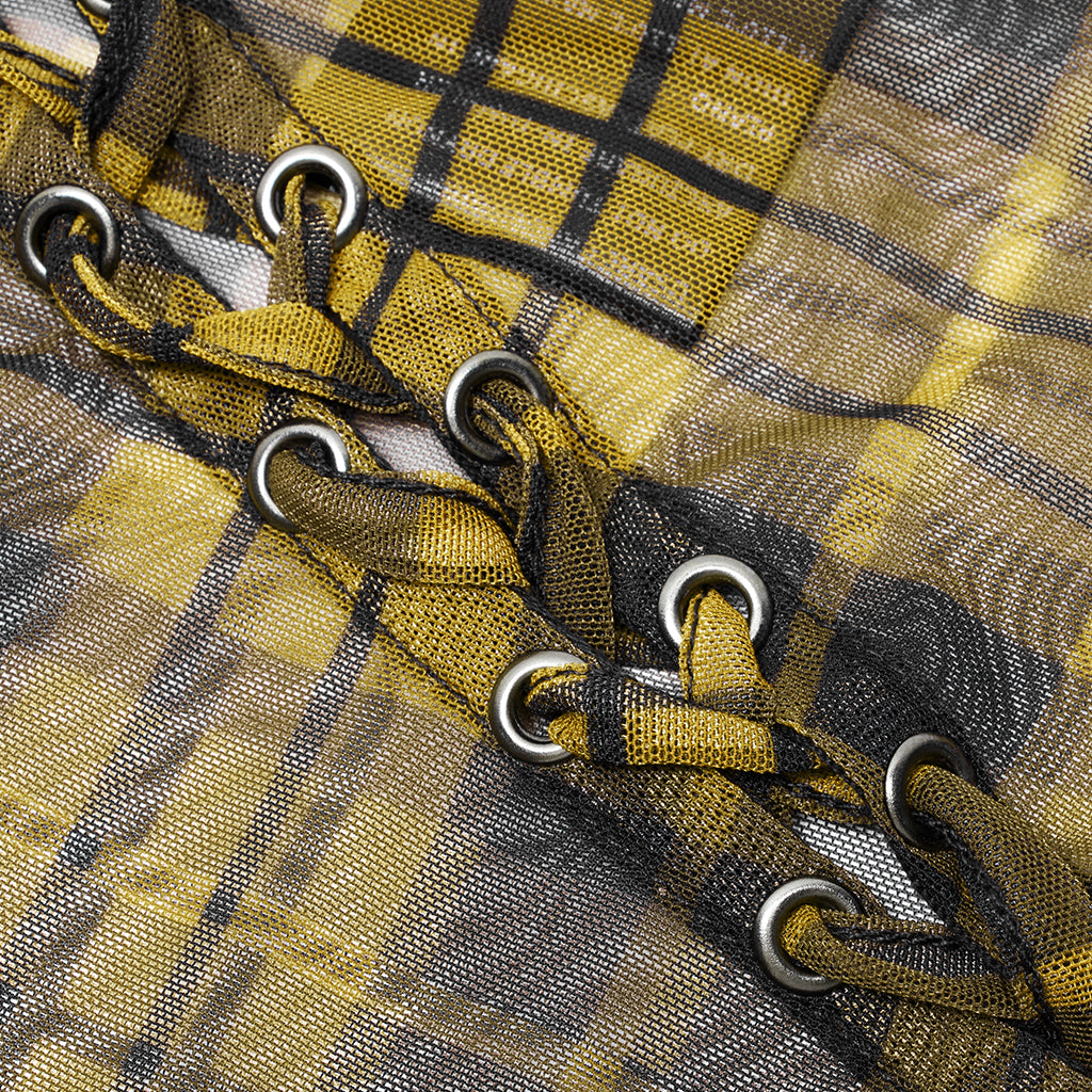 Punk Rave Plaid Punk Top Yellow / Black - Kate's Clothing