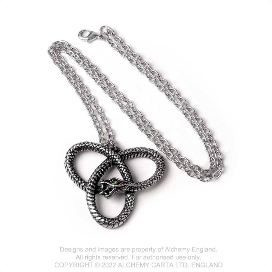 Alchemy Gothic Eve's Triquetra pendant with chain pewter coiled snake trinity knot necklace gothic jewellery