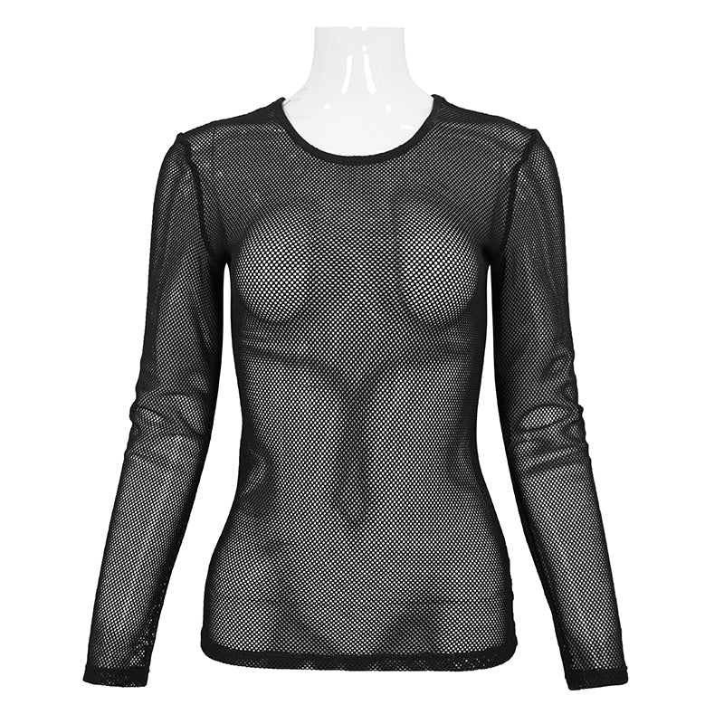 Devil Fashion Arturu Long Sleeve Mesh Top Black - Kate's Clothing