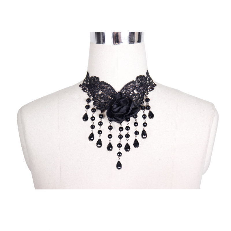 Devil Fashion Onyx Rose Necklace - Kate's Clothing