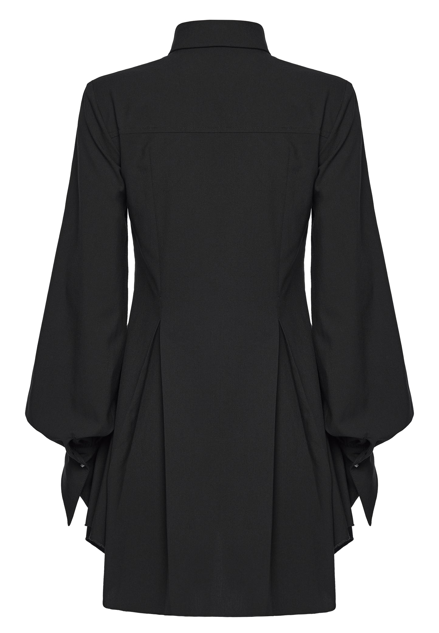 Back view of the Punk Rave Nyx Asymmetrical Shirt Dress with stylish bell sleeves and a tailored silhouette.