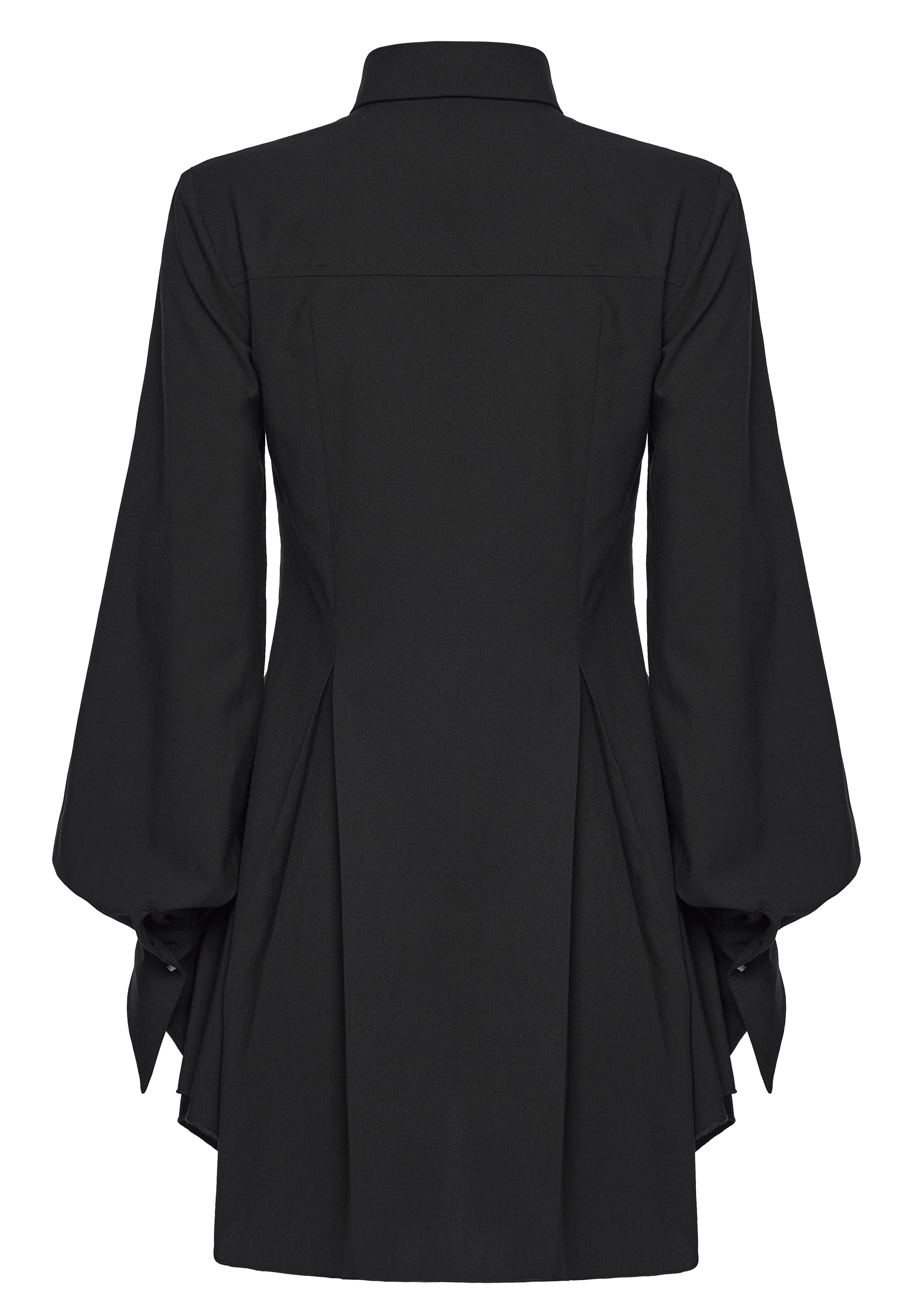 Back view of the Punk Rave Nyx Asymmetrical Shirt Dress with stylish bell sleeves and a tailored silhouette.