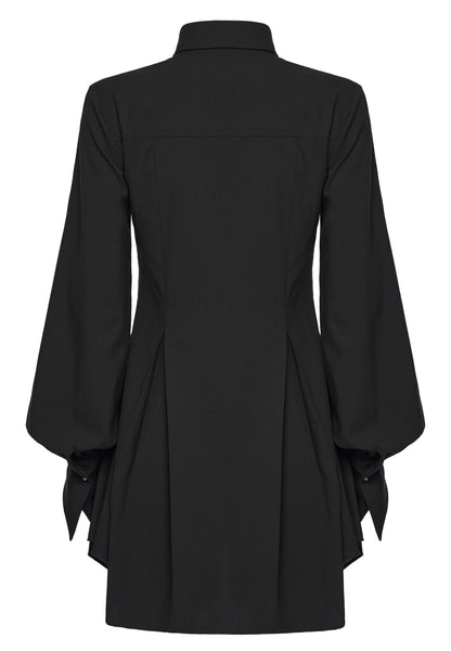 Back view of the Punk Rave Nyx Asymmetrical Shirt Dress with stylish bell sleeves and a tailored silhouette.