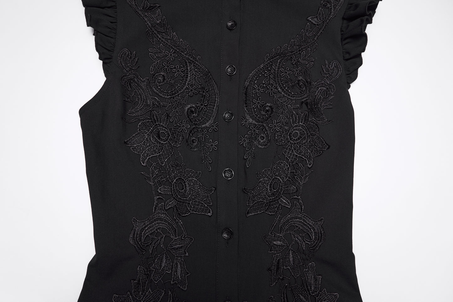 Goth ruffle shirt featuring intricate embroidery and structured design from Punk Rave Elara.