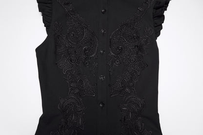 Goth ruffle shirt featuring intricate embroidery and structured design from Punk Rave Elara.