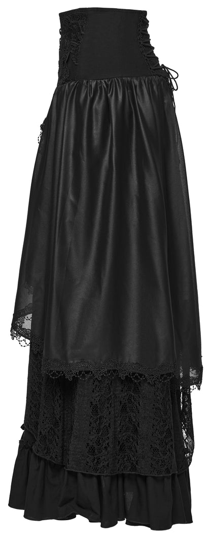 Goth layered skirt featuring multiple flowing layers, elegant lace detailing, and dark romantic texture.