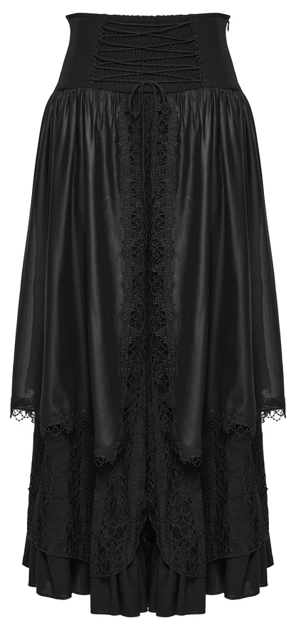 Goth layered skirt featuring flowing layers and intricate lace details, perfect for dark romantic styles.