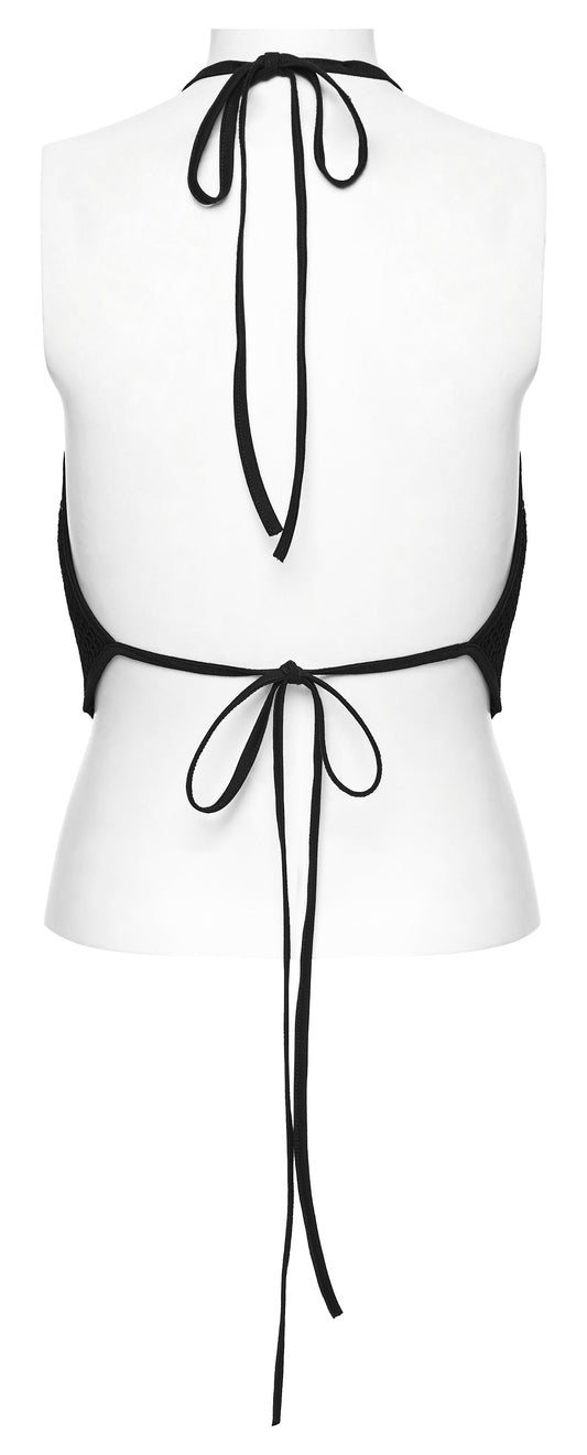 Punk Rave Goth Camisole Top with Feature Embroidery and Tie Back, view 2