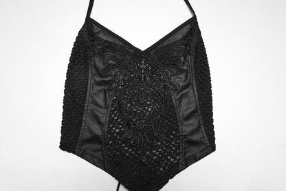 Punk Rave Goth Camisole Top with Feature Embroidery and Tie Back