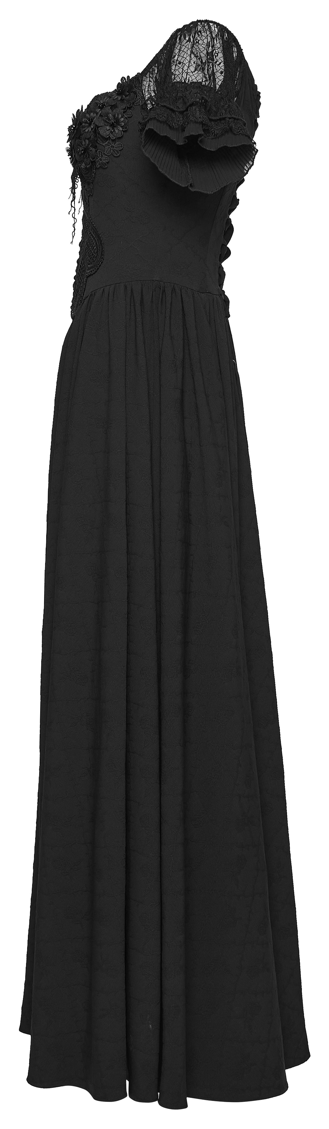 Goth maxi dress featuring a structured bodice and flowing skirt, perfect for dark romance style enthusiasts.