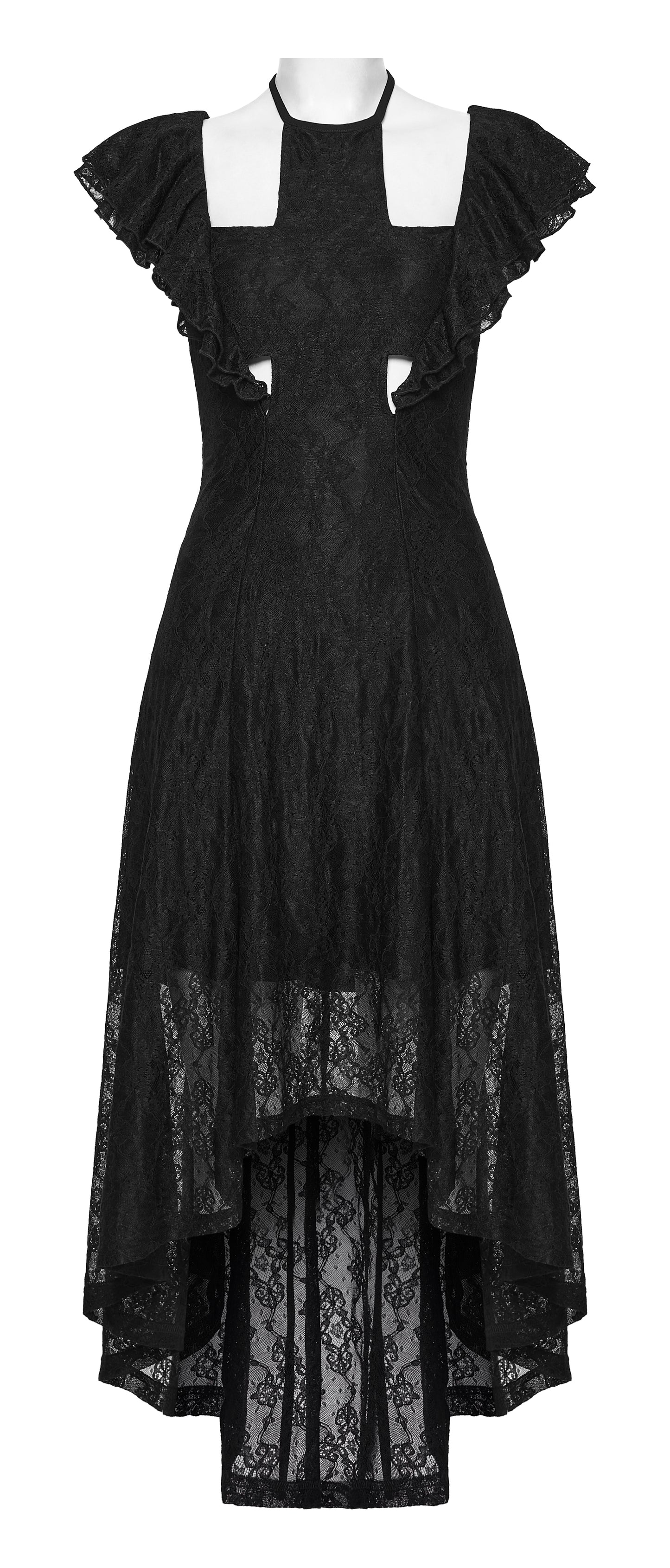 Goth flying sleeve dress featuring dramatic lace details and an elegant asymmetrical silhouette.