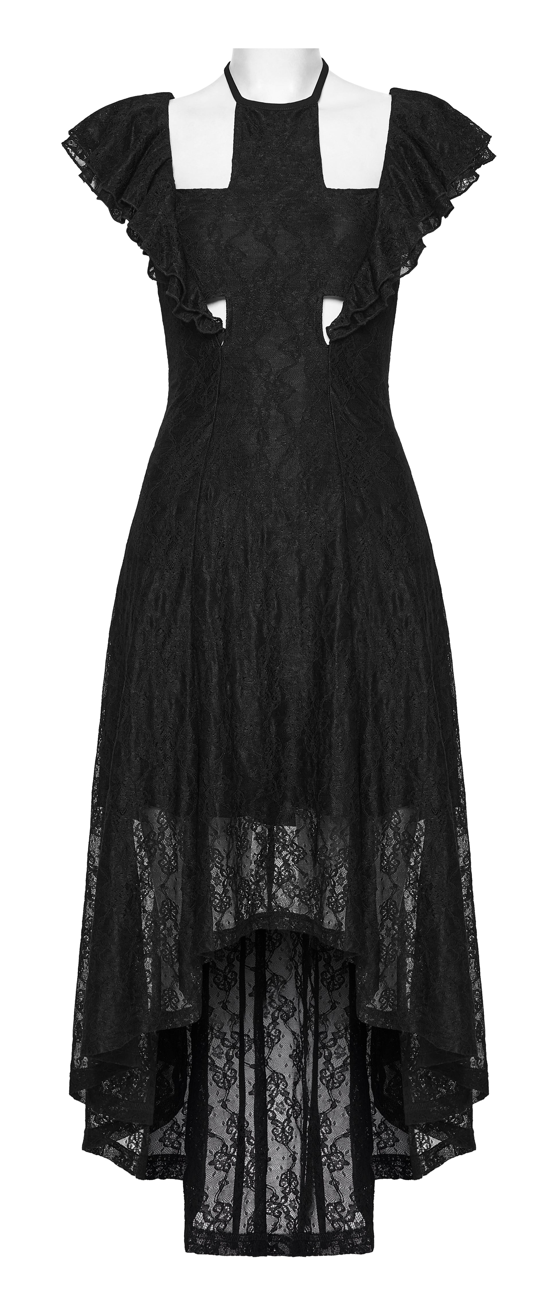Goth flying sleeve dress featuring dramatic lace details and an elegant asymmetrical silhouette.