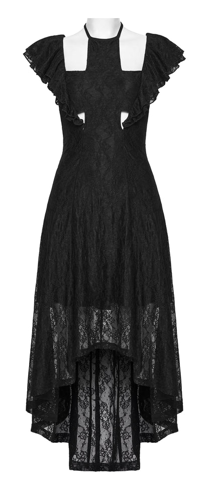 Goth flying sleeve dress featuring dramatic lace details and an elegant asymmetrical silhouette.