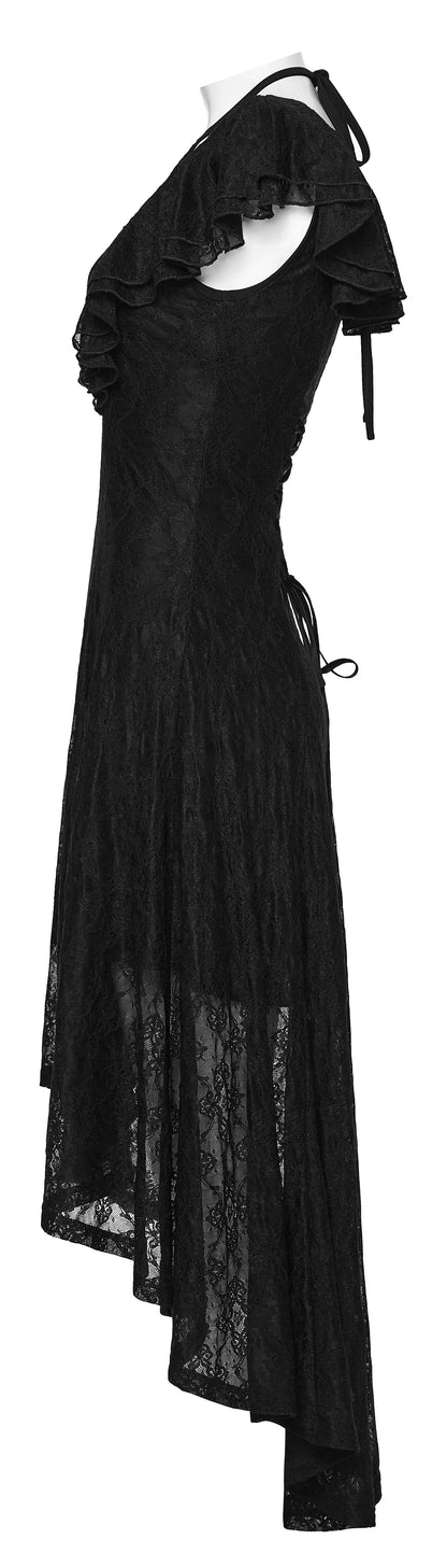 Goth flying sleeve dress with lace details and asymmetrical silhouette by Punk Rave.