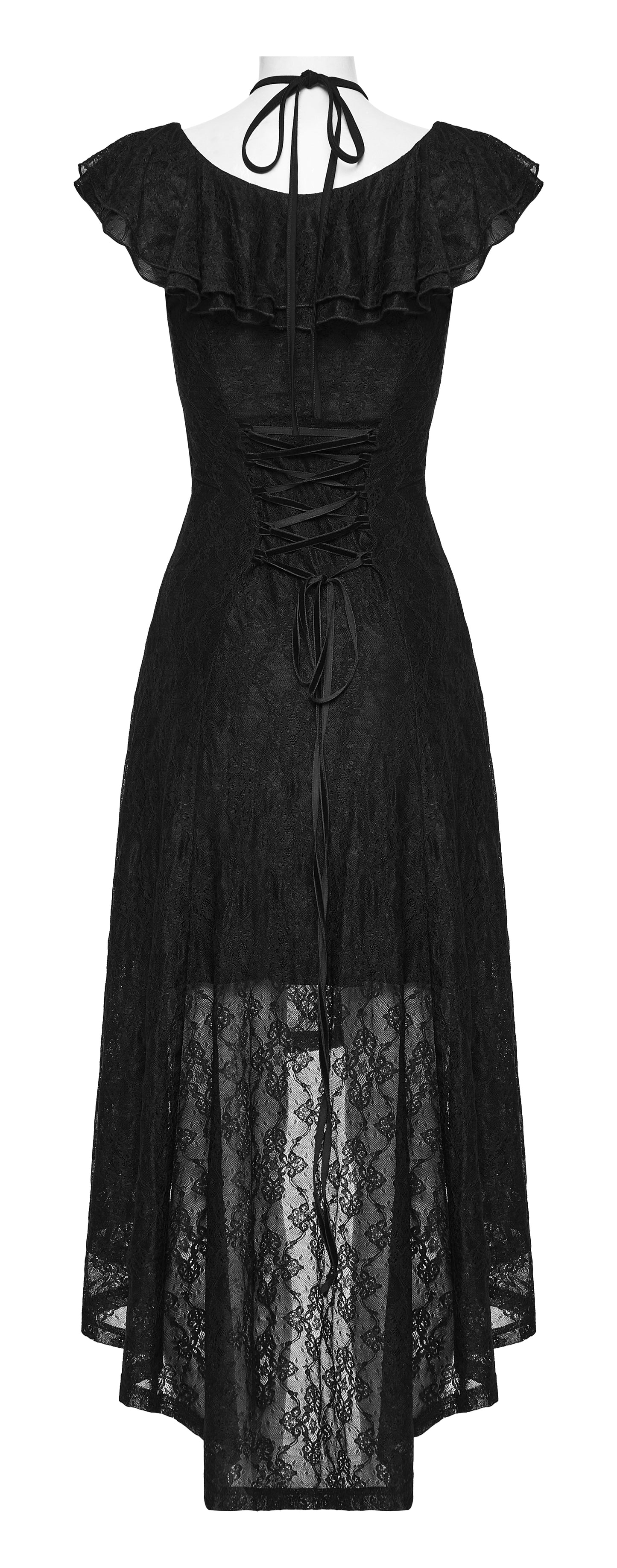 Goth flying sleeve dress featuring lace detail and a dramatic high-low hem design, perfect for dark romantic styles.