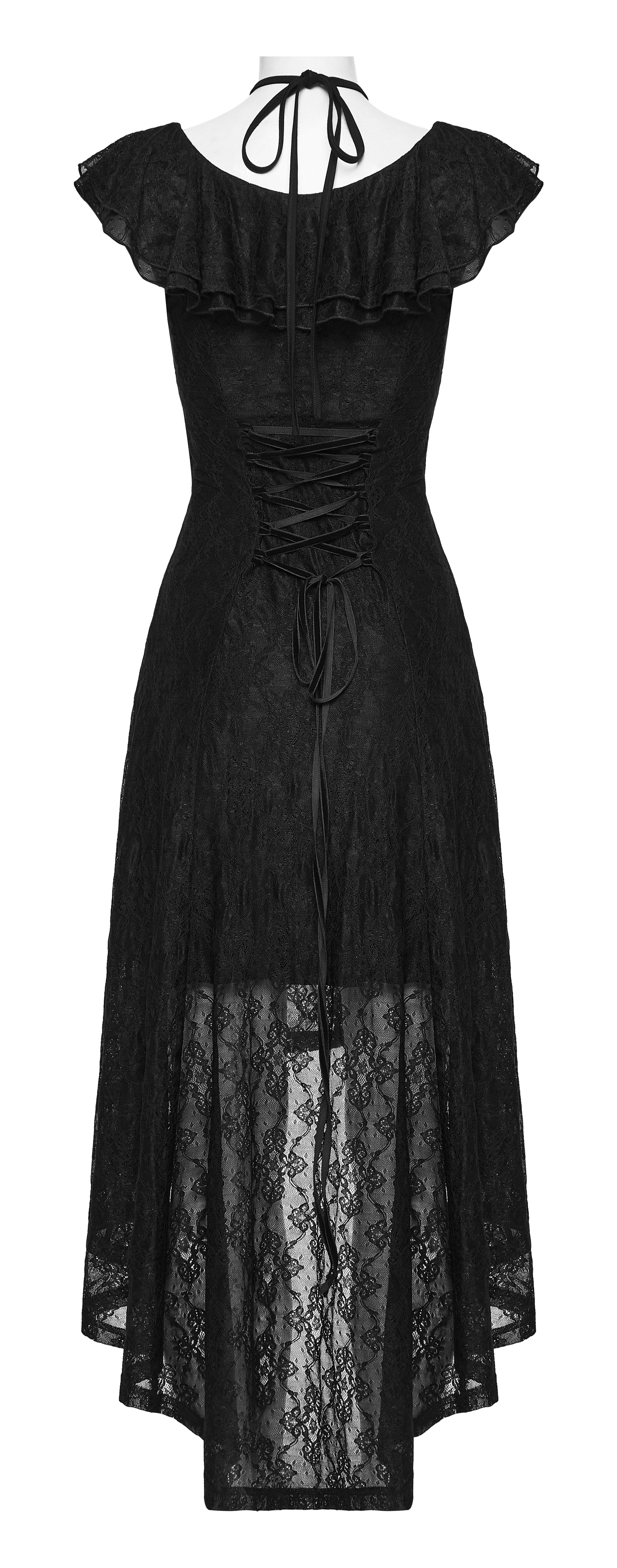 Goth flying sleeve dress featuring lace detail and a dramatic high-low hem design, perfect for dark romantic styles.