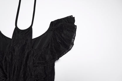 Goth flying sleeve dress featuring dramatic ruffled sleeves and intricate lace detail by Punk Rave.
