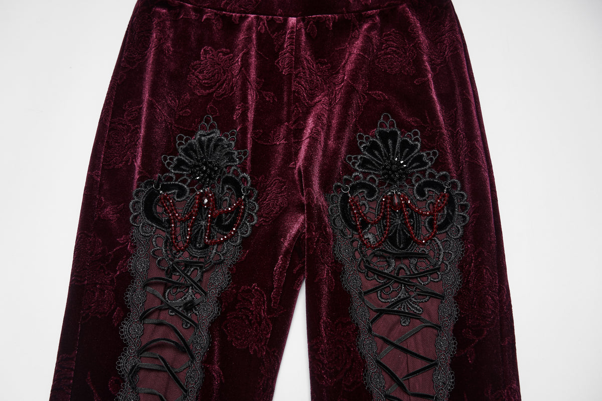 Punk Rave Isolde Embroidered Velvet Leggings