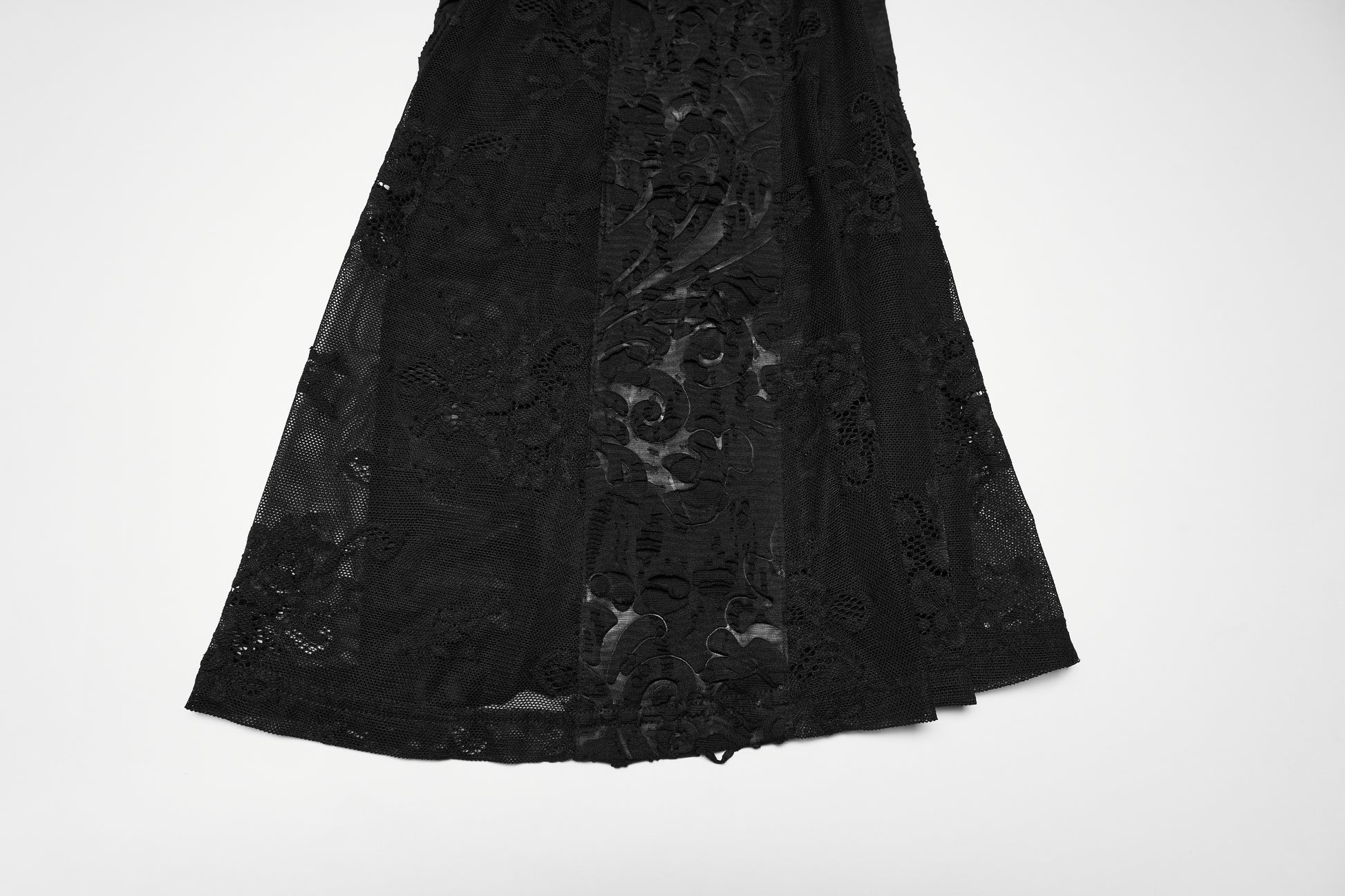 Punk Rave Morticia Jacquard Flared Pants showcasing detailed black jacquard fabric and elegant flare.