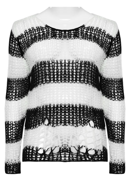 Punk Rave Astraea Decayed Pullover Sweater - Black & White