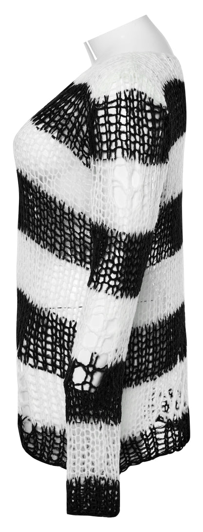 Punk Rave Astraea Decayed Pullover Sweater - Black & White