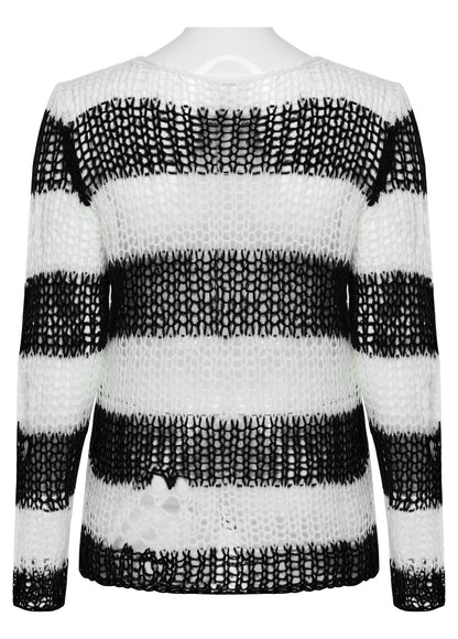 Punk Rave Astraea Decayed Pullover Sweater - Black & White