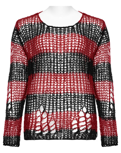 Punk Rave Astraea Decayed Pullover Sweater - Black & Red