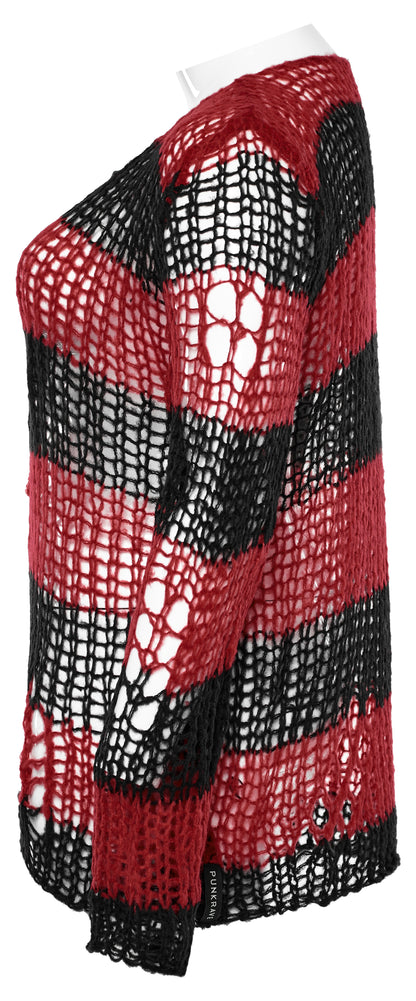 Punk Rave Astraea Decayed Pullover Sweater - Black & Red