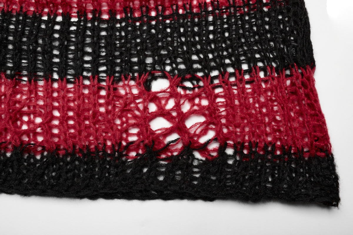 Punk Rave Astraea Decayed Pullover Sweater - Black & Red