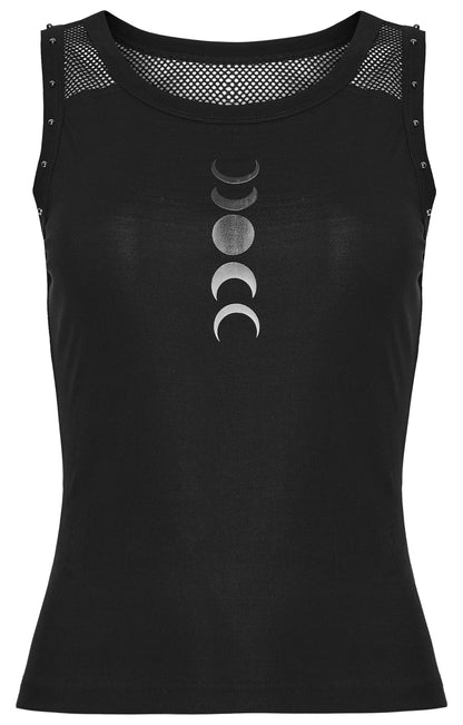 Goth moon vest with moon phase print and studded details, perfect for alternative styling.