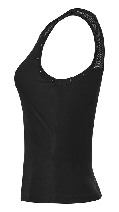 Goth moon vest featuring a sleek design with mesh detailing and stud accents, perfect for alternative fashion.