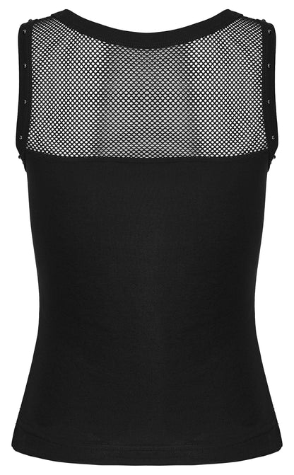 Back view of a Goth Moon Vest featuring a black design with a mesh panel for an edgy, alternative style.