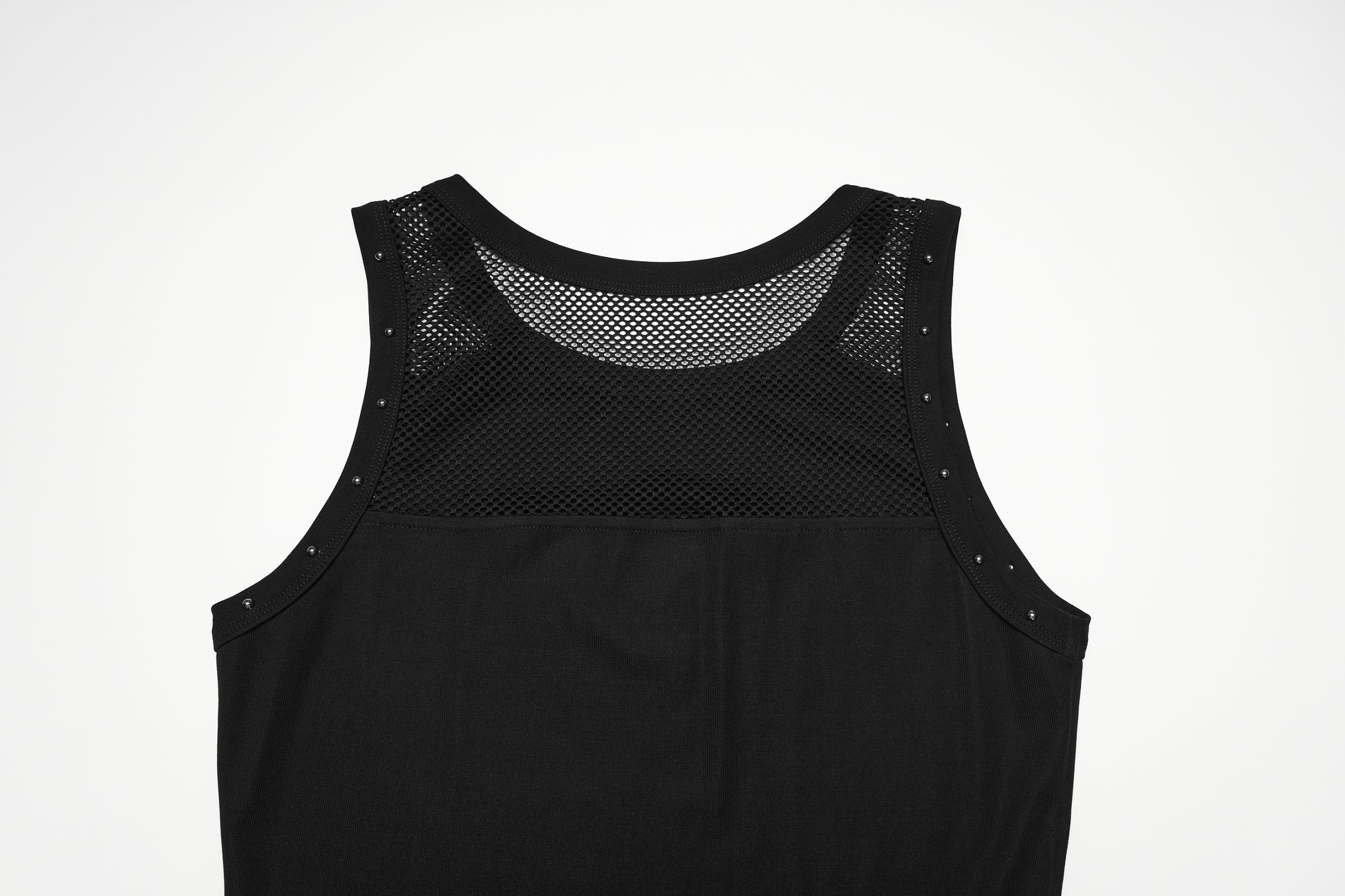 Goth moon vest featuring a sleek design with a mesh back and studded details, perfect for alternative fashion.