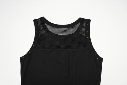 Goth moon vest featuring a sleek design with a mesh back and studded details, perfect for alternative fashion.