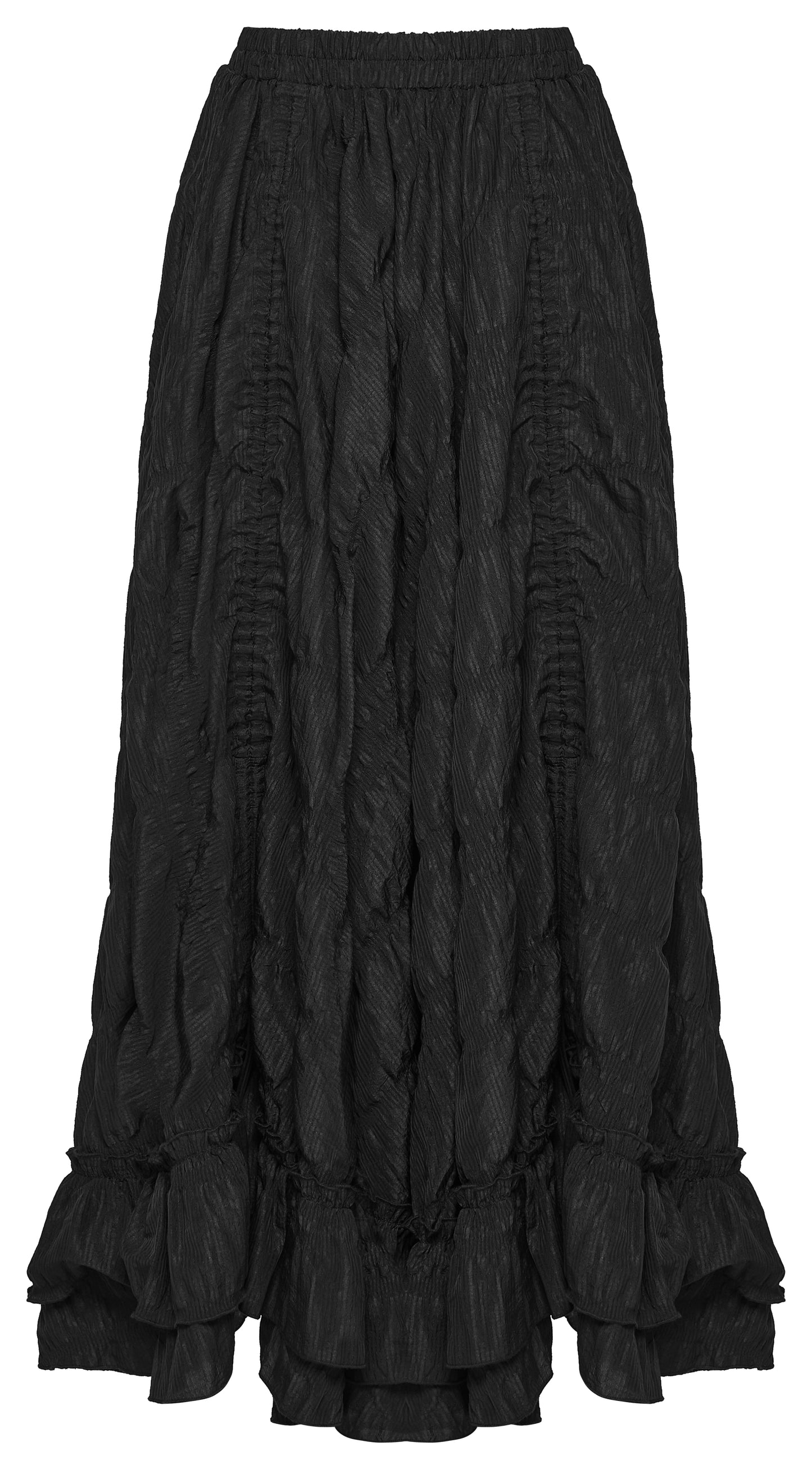 Punk Rave Morrigan Goth Pleated Retro Skirt featuring a high-waisted design and flowing texture in black.