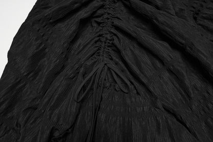 Punk Rave Morrigan Goth Pleated Retro Skirt showing intricate fabric texture and unique pleating details.