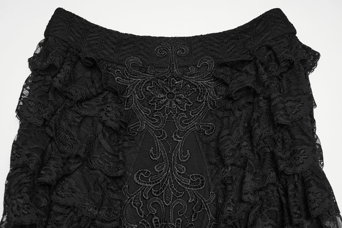 Punk Rave Rowena Gothic Fishtail Skirt - Layered Lace Mermaid Maxi embroidery detail