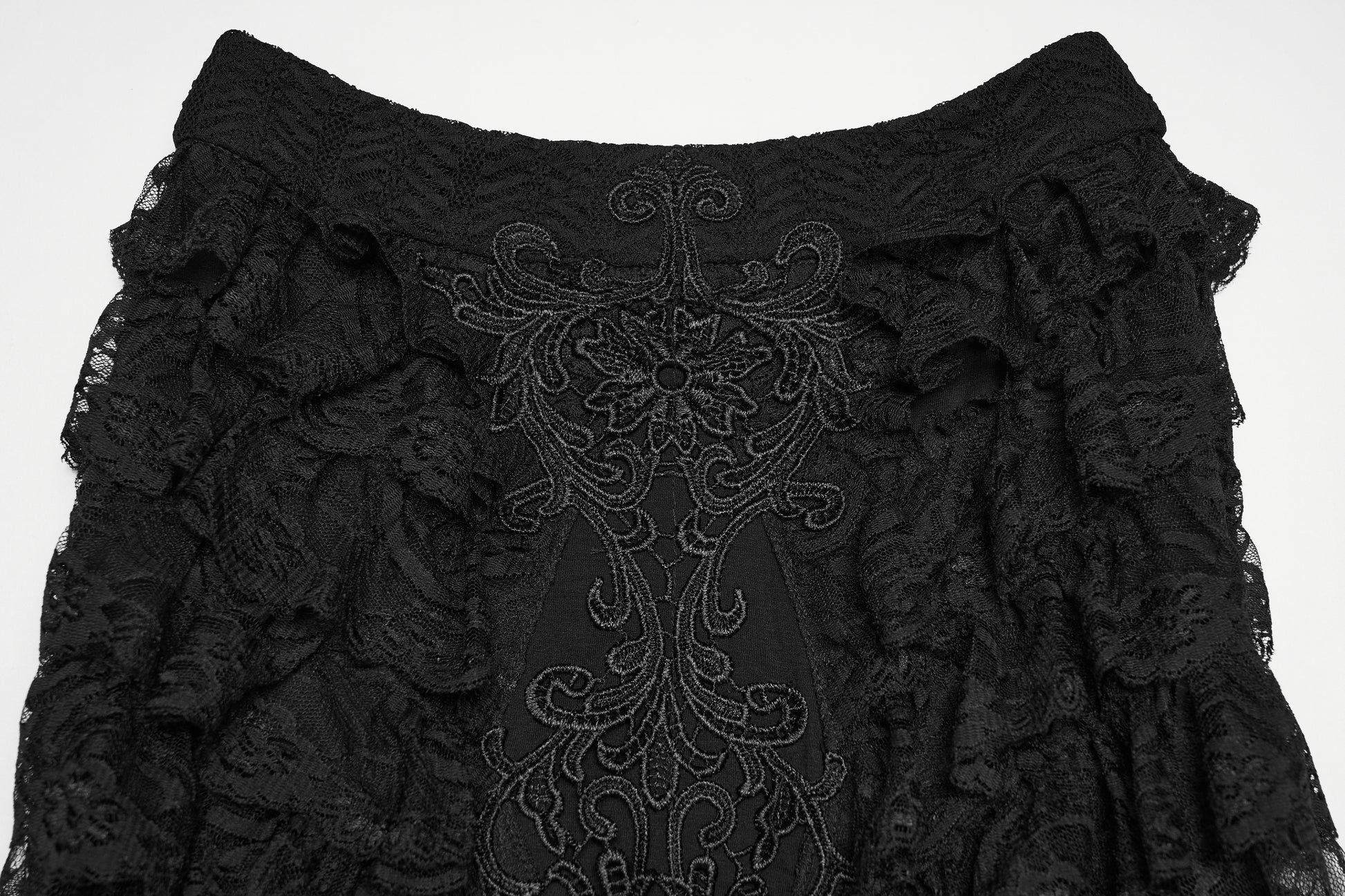 Punk Rave Rowena Gothic Fishtail Skirt - Layered Lace Mermaid Maxi embroidery detail