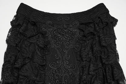 Punk Rave Rowena Gothic Fishtail Skirt - Layered Lace Mermaid Maxi embroidery detail