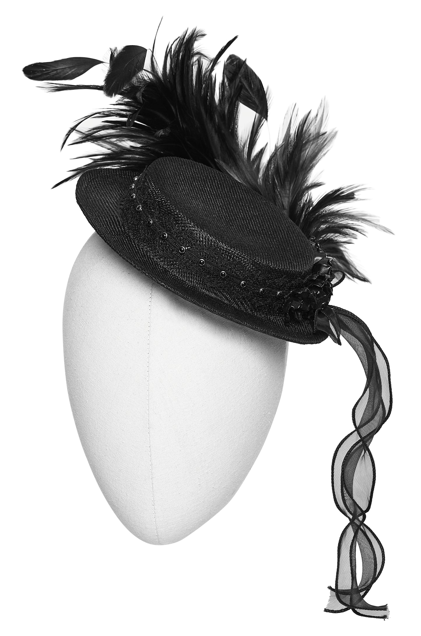 Punk Rave Goth Feather Ribbon Formal Hat