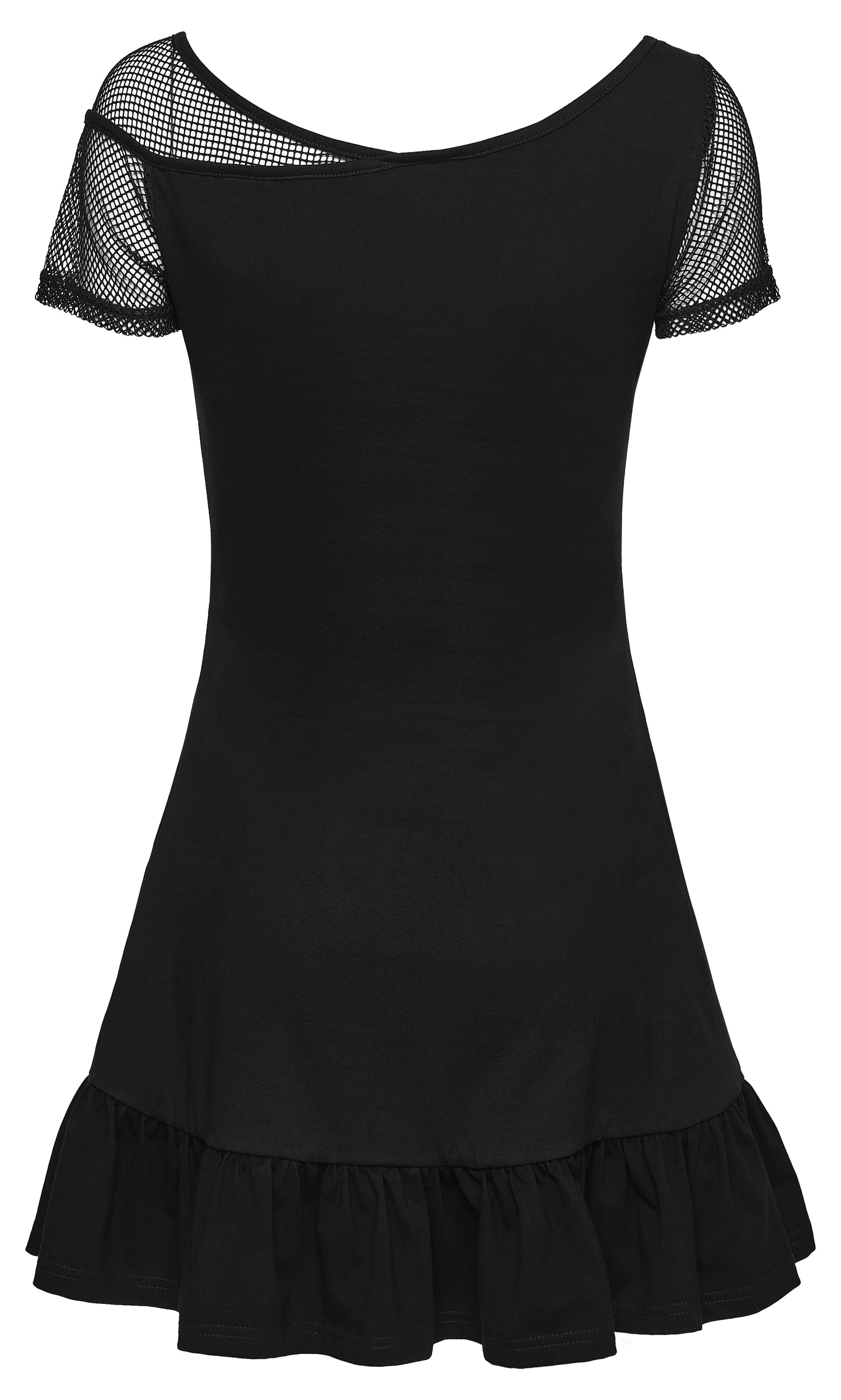 Punk Rave Elara Punk Mini Dress - Gothic Cross Print Mesh & Eyelet